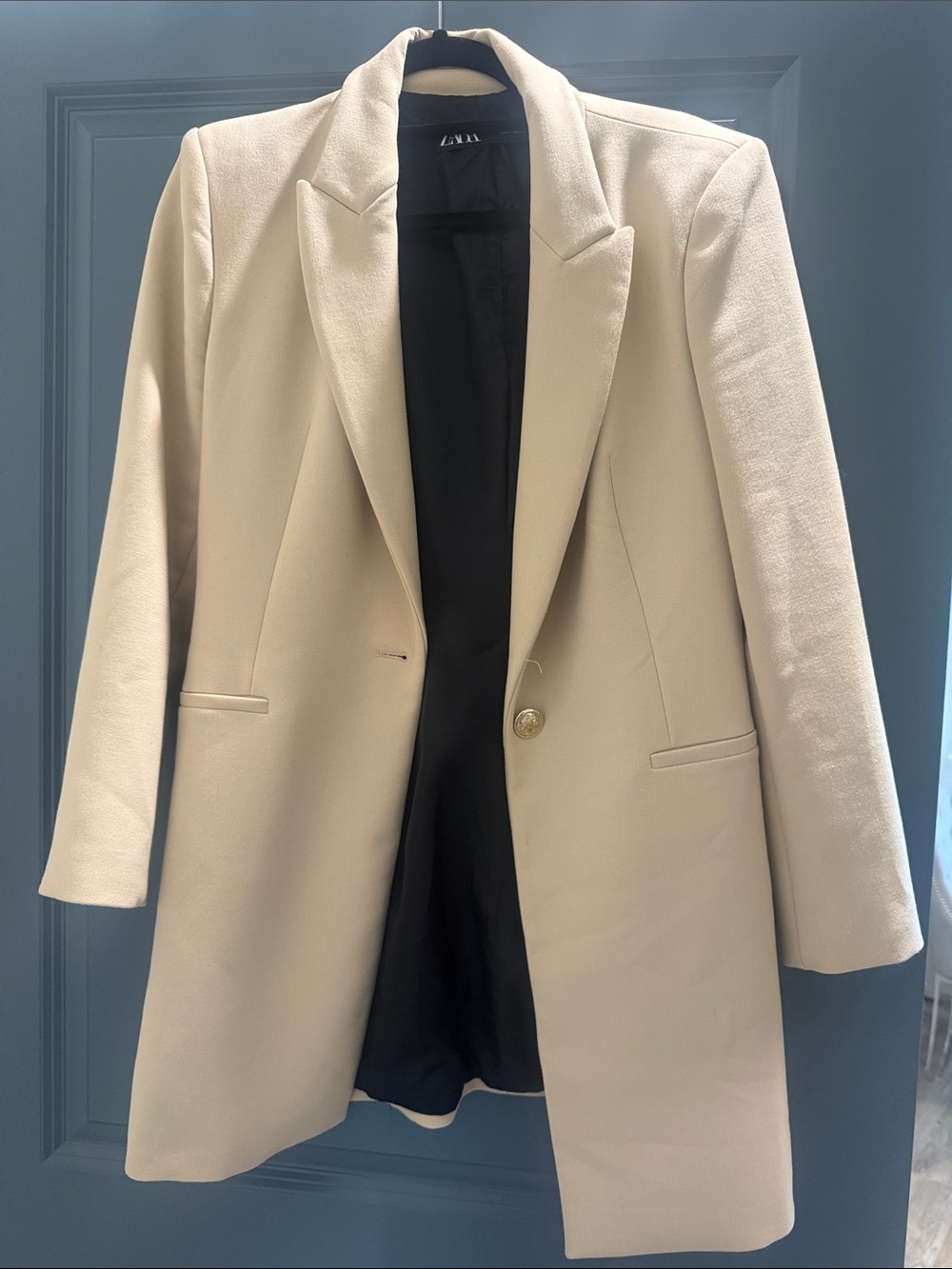 Zara Cream Tailored Long Blazer Coat